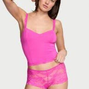 Victoria's Secret Modal & Lace Cropped Cami Set Size S Fuchsia